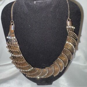 Vintage Fan Panel Necklace, Articulated Numbered Construction, mixed metals